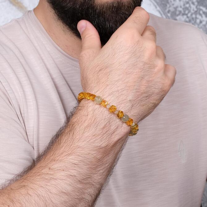 Yeşim Taşlı Tasarım Doğal Damla Kehribar Bileklik - Tesbihcibaba