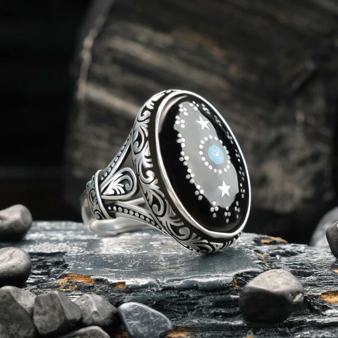 Yıldız İşleme Erzurum Oltu Taşı Gümüş Yüzük - Tesbihcibaba