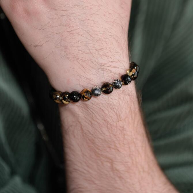 Yoğun Fosilli Harf Tasarım Damla Kehribar Bileklik - Tesbihcibaba