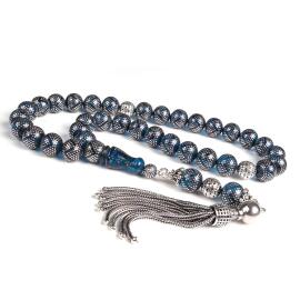 Yoğun Gümüş Kakma Özel Yapım Ateş Kehribar Tesbih - 3