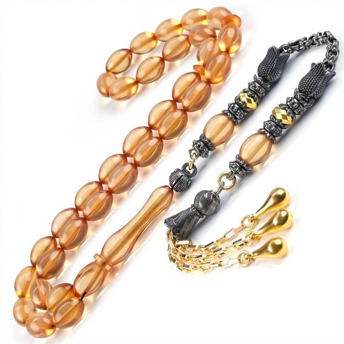 Zar Renk Sıkma Kehribar Tesbih - Tesbihcibaba