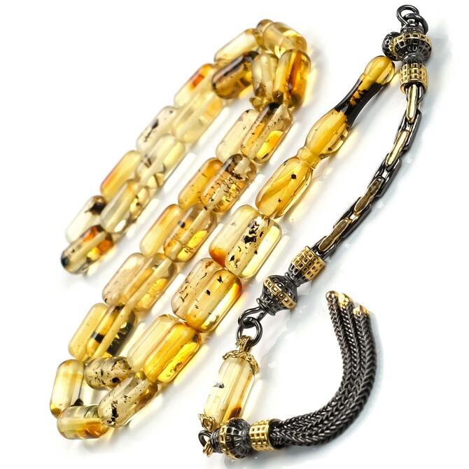 Zarif ve Şık Fosilli Damla Kehribar Tesbih - Tesbihcibaba