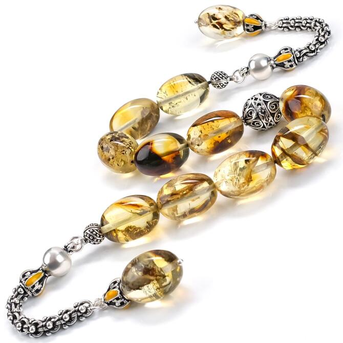 Zaza Fosilli Damla Kehribar Tesbih - Tesbihcibaba