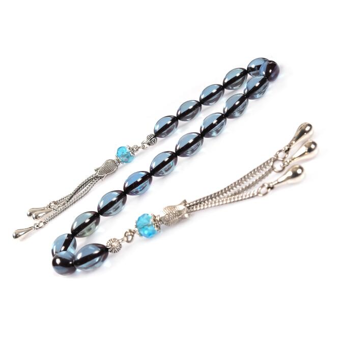 Zaza Model Mavi İnci Sıkma Kehribar Tesbih - Tesbihcibaba