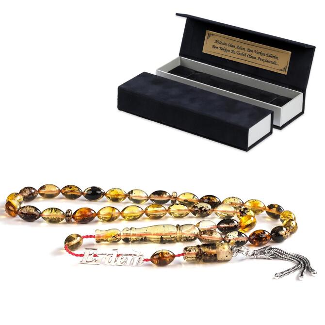 Zengin Fosilli İsmine Özel Damla Kehribar Tesbih - Tesbihcibaba