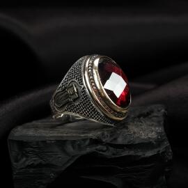 Zirkon Ateş Kızılı Gümüş Yüzük - 2