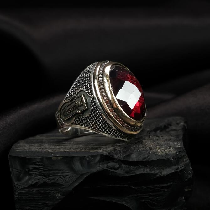 Zirkon Ateş Kızılı Gümüş Yüzük - Tesbihcibaba