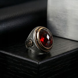 Zirkon Ateş Kızılı Gümüş Yüzük - 1