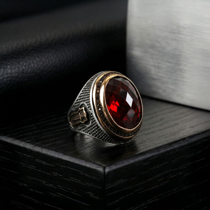 Zirkon Ateş Kızılı Gümüş Yüzük - Tesbihcibaba