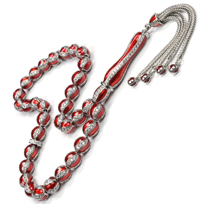 Zirkon İşçilikli Özel Tasarım Gümüş Tesbih - Tesbihcibaba