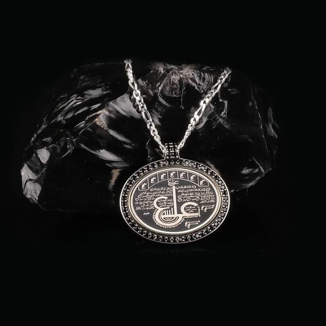 Zirkon İşleme Ali Zırhı Gümüş Kolye - Tesbihcibaba