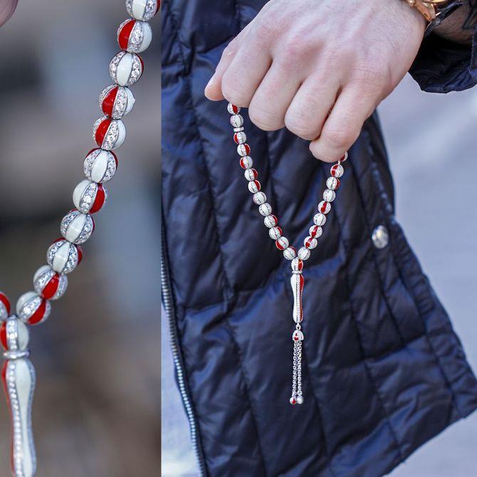 Zirkon Tasarım Mine İşleme Gümüş Tesbih - Tesbihcibaba