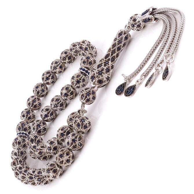 Zirkon Tasarım Silver Blue Gümüş Tesbih - Tesbihcibaba