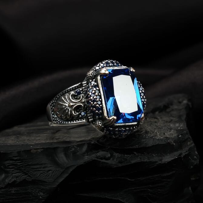 Zümrüt Mavisi Gümüş Yüzük - Tesbihcibaba