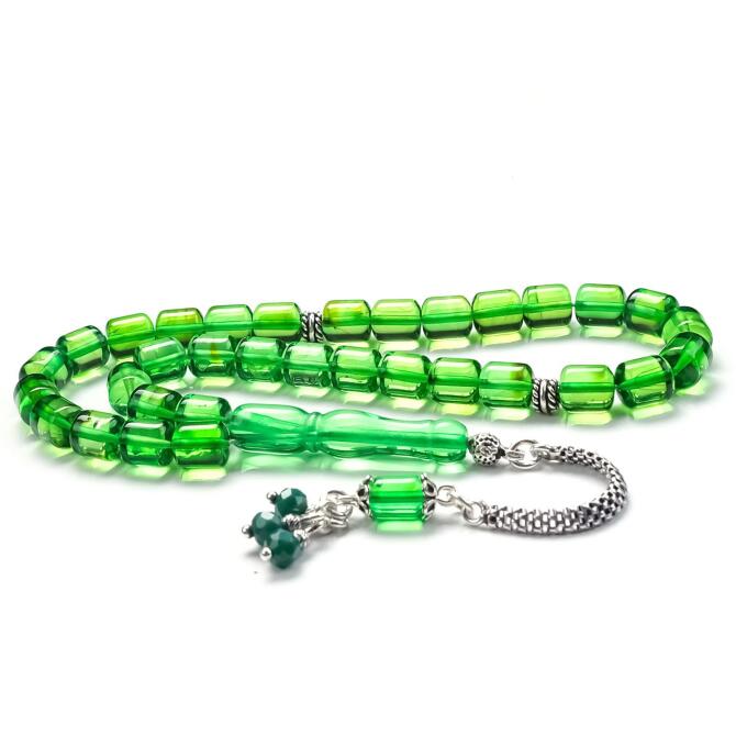 Zümrüt Renk Karayip Damla Kehribar Tesbih - Tesbihcibaba