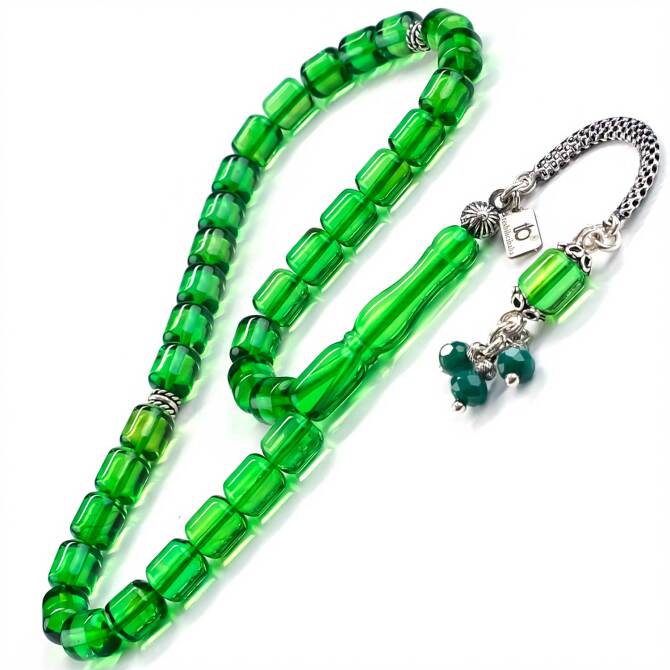 Zümrüt Renk Karayip Damla Kehribar Tesbih - Tesbihcibaba